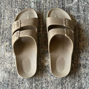 Freedom Moses Tan Two-Strap Sandals with Ergonomic Footbed